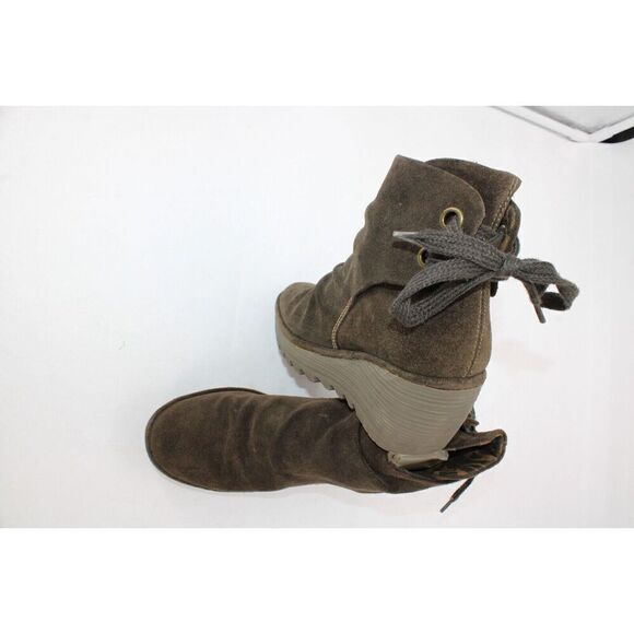 Fly London Boots Ankle Booties Brown Suede Wedge Ankle Lace/Tie Size 38 - Picture 1 of 11